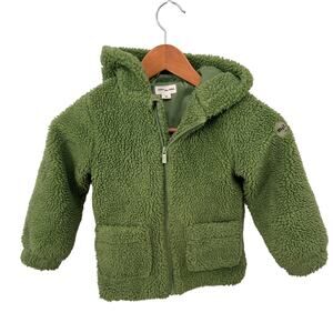 MILES THE LABEL Green High Pile Hooded Fleece Zipper Jacket // 4T